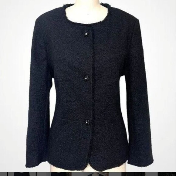Ann Taylor Black Tweed Flared Peplum Blazer Jacket Size 6 - Picture 10 of 11